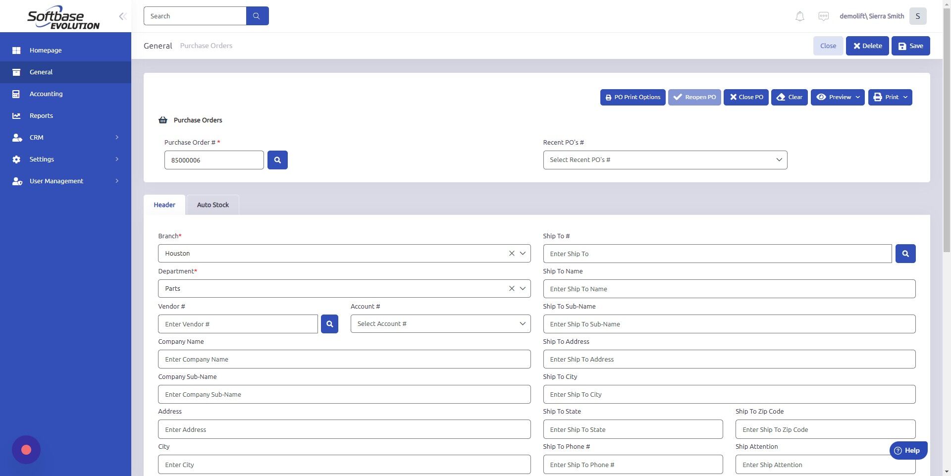 Screenshot of: Open Auto Stock tab.
