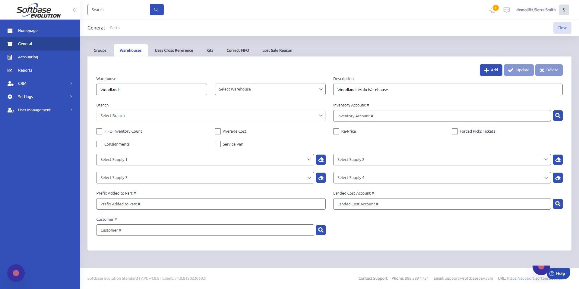 Screenshot of: Select branch warehouse will be assigned to from dropdown.