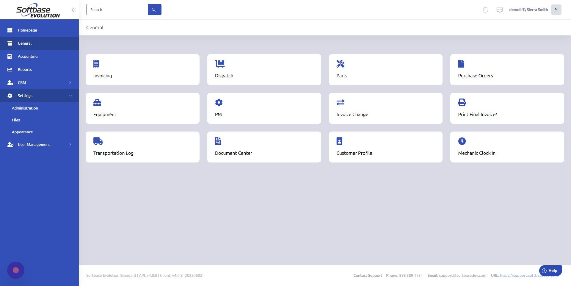 Screenshot of: Open Parts from General page.