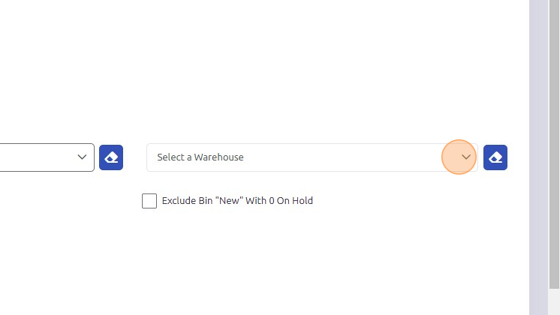 Screenshot of: Select third Warehouse if applicable. Check "Exclude Bin 'New' With 0 On Hand" if applicable.