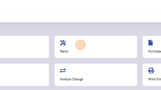Screenshot of: Open Parts from Invoicing page.