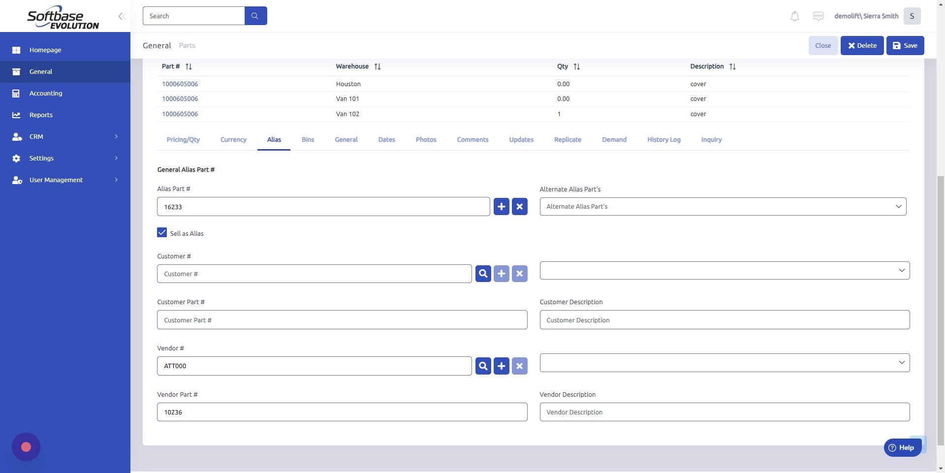 Screenshot of: Enter Part # description here.