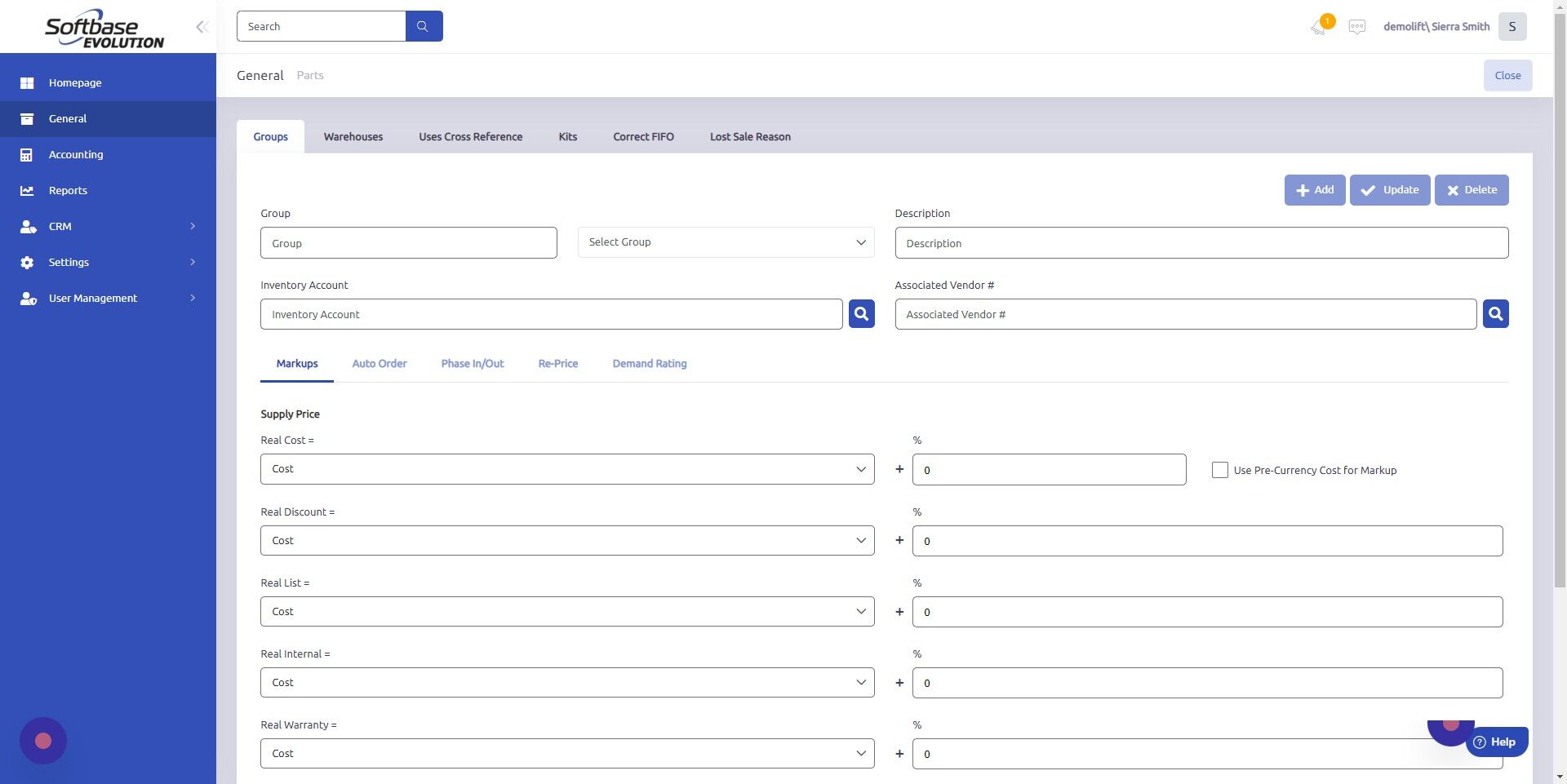Screenshot of: Select Part Group you'd like to set Demand Rating for from dropdown.