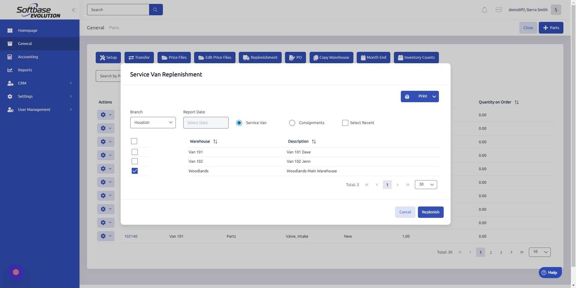 Screenshot of: Click "Replenish"