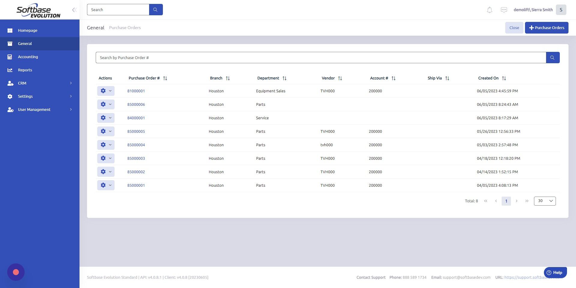 Screenshot of: Select an existing PO or click here to create a new PO.