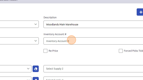 Screenshot of: Enter Inventory Account # here or use magnifying glass to search Inventory Account #.