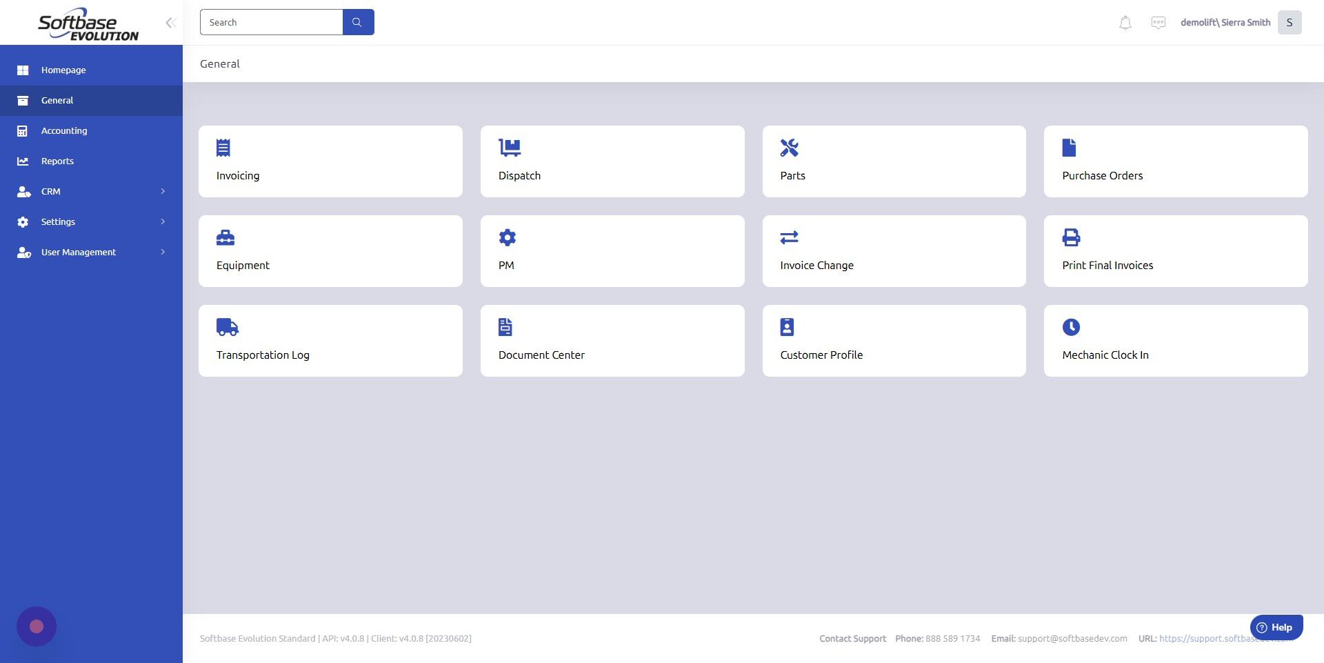 Screenshot of: Open Parts from General page.