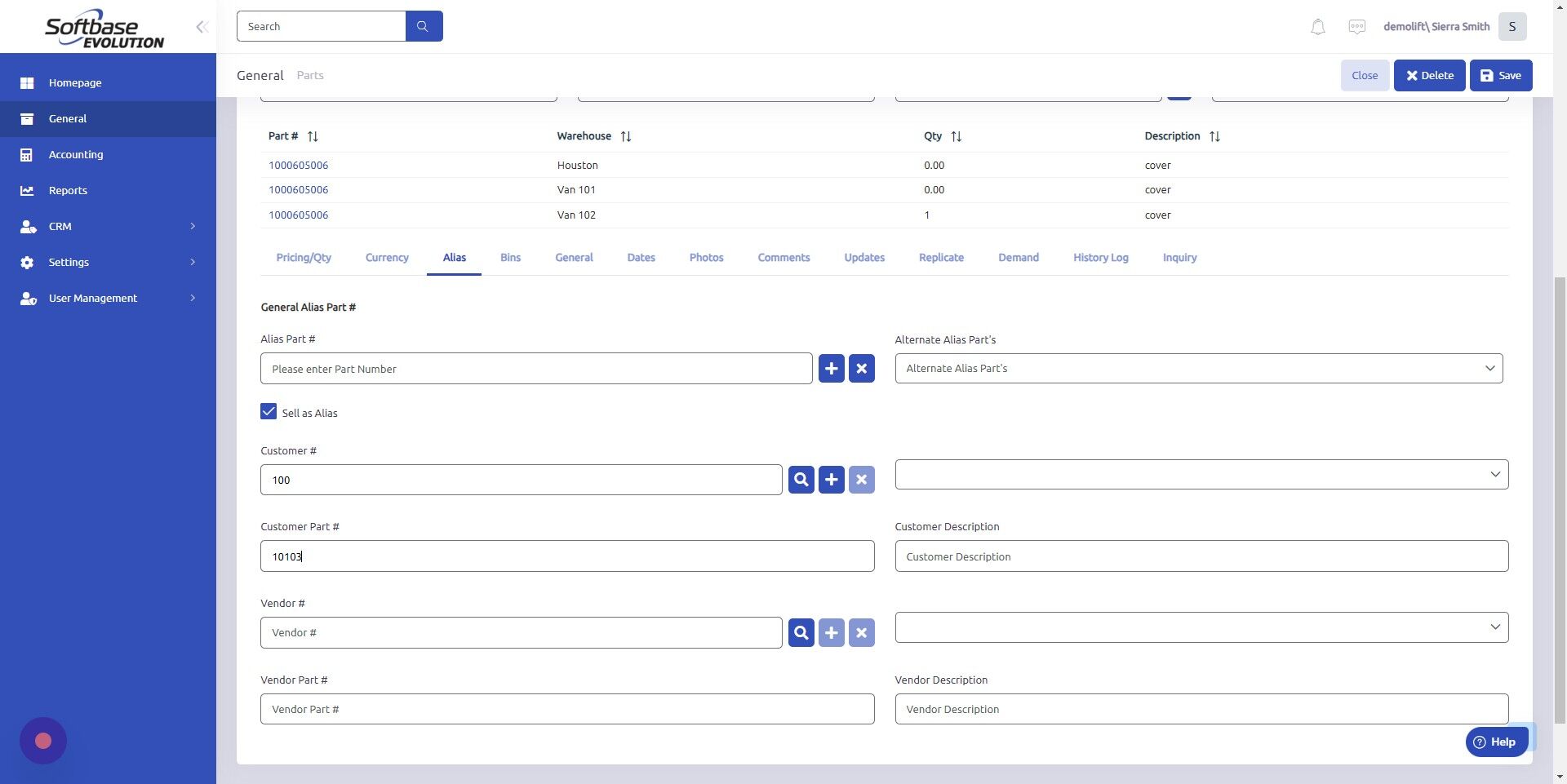 Screenshot of: Enter description of part in Customer Description field.