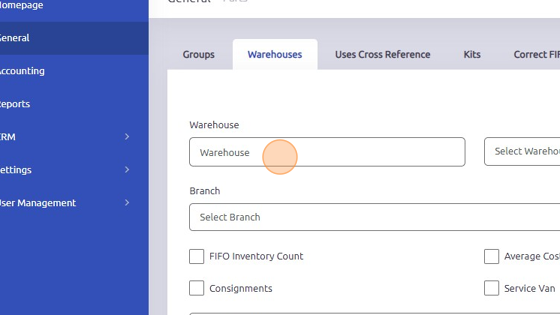 Screenshot of: Enter Warehouse name.