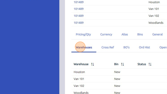 Screenshot of: Warehouses tab = different warehouses the part exists in, the ship quantity of the part in each warehouse with the discount, cost, list, internal, warranty, and wholesale. 