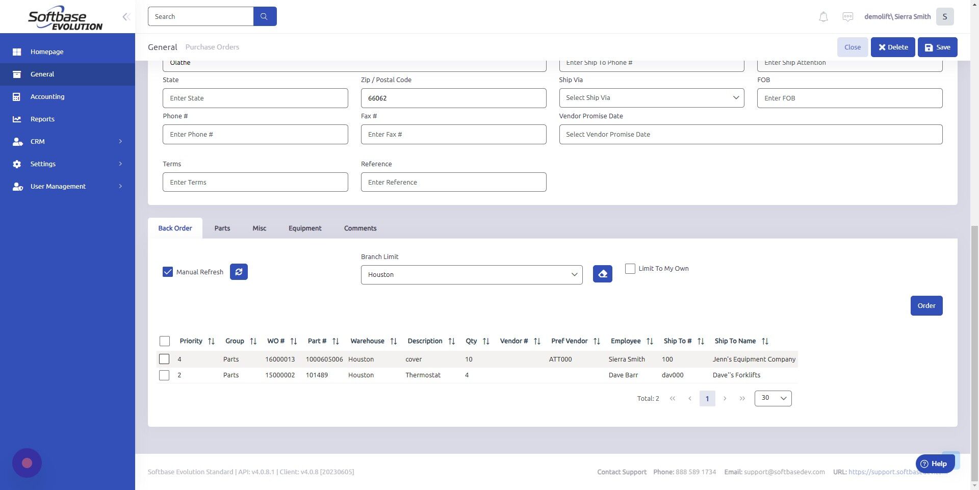 Screenshot of: Scroll down to Back Order tab and select the line item you'd like to order.