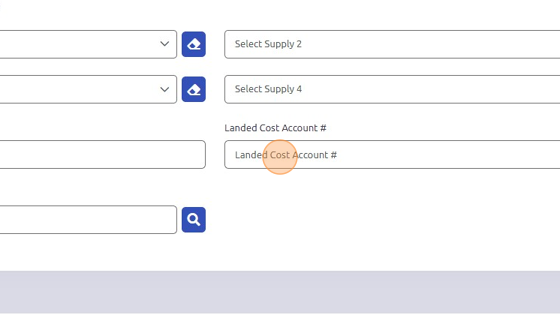 Screenshot of: Landed Cost Account # field = if applicable, enter international account or different account for warehouse parts if parts require a special account with different shipping standards.