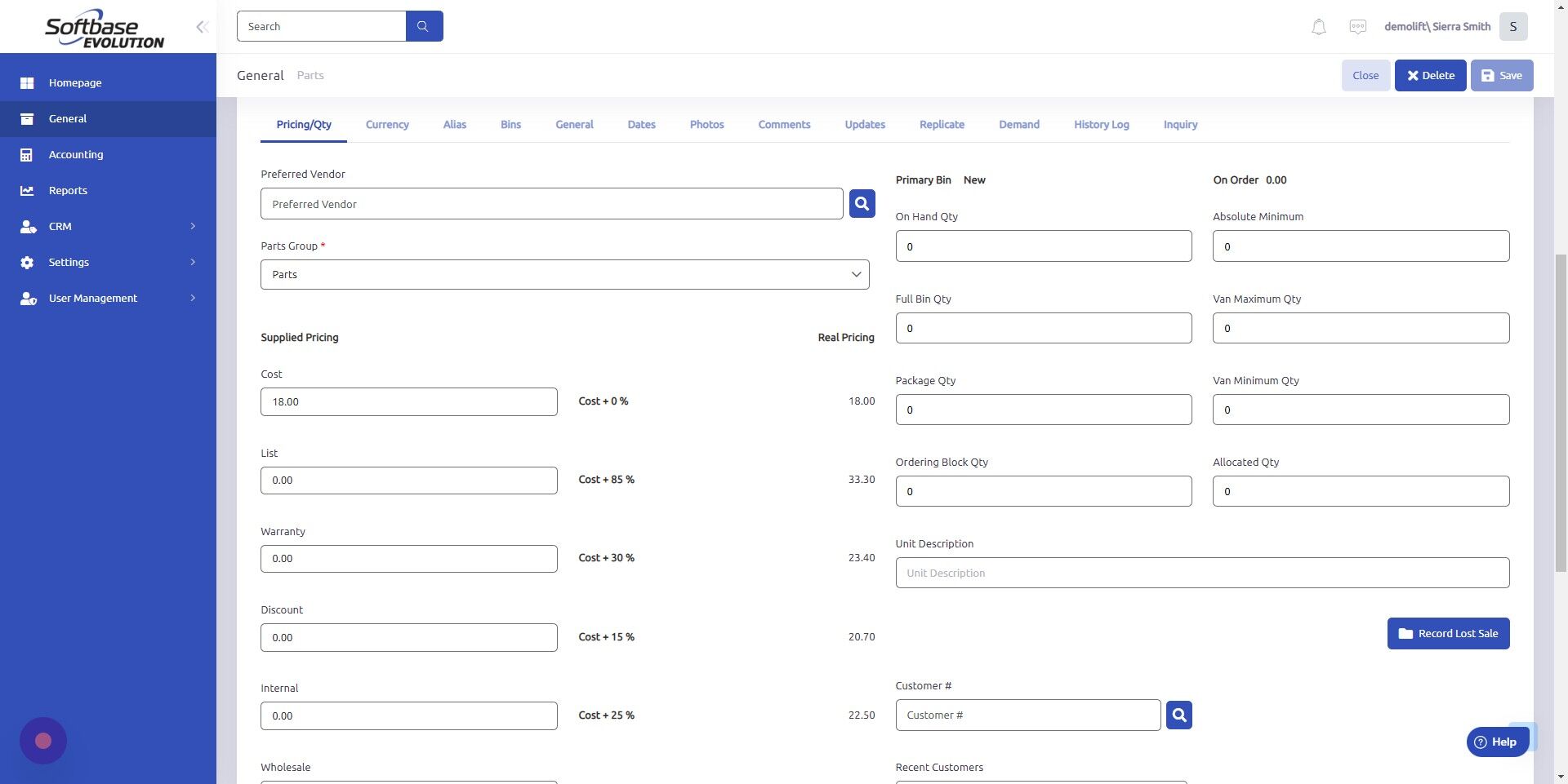 Screenshot of: Click "Record Lost Sale"
