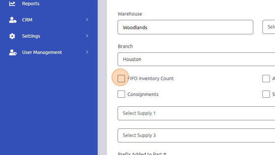 Screenshot of: FIFO Inventory Count = check box if you want to use the First In - First Out method.