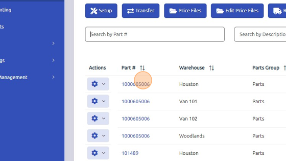 Screenshot of: To use Lost Sale Reason, select part number you'd like to record it for (General > Parts > select part number).