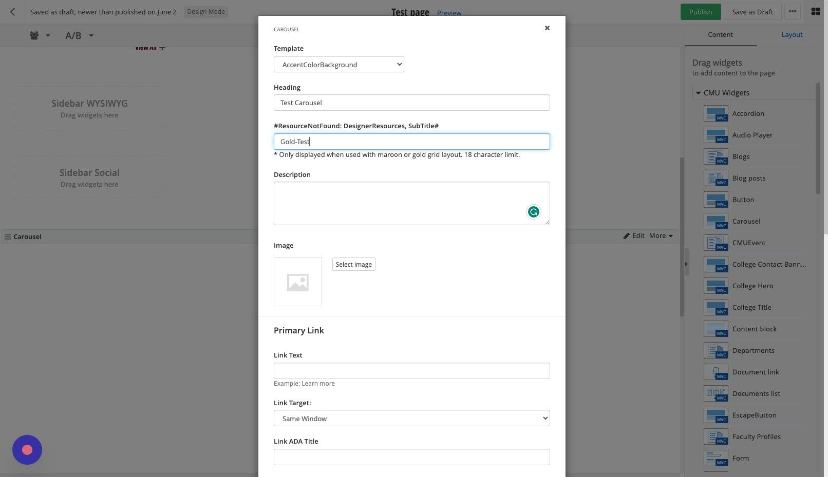 Screenshot of: Description: Enter description text. (Recommended max = 150 characters)