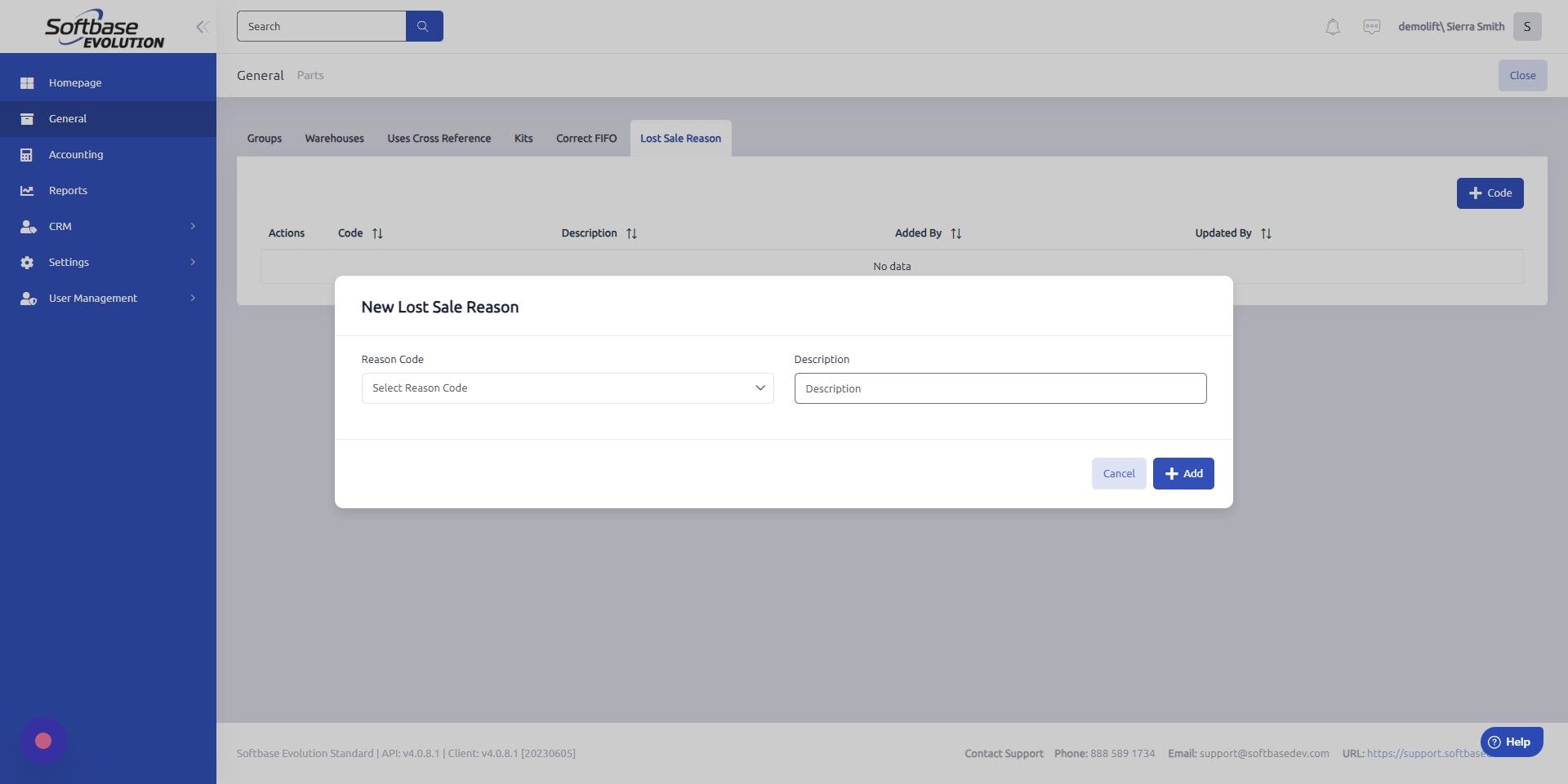 Screenshot of: Enter reason code here.