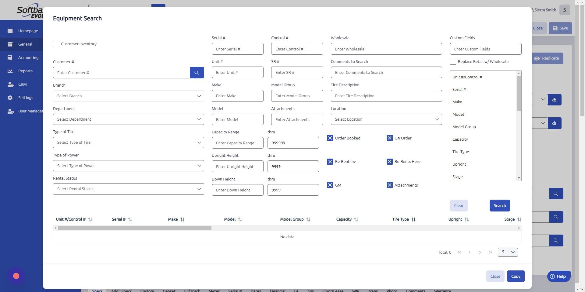 Screenshot of: Select Branch and Department.