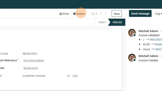 Screenshot of: Stride Payments: Click "Action"