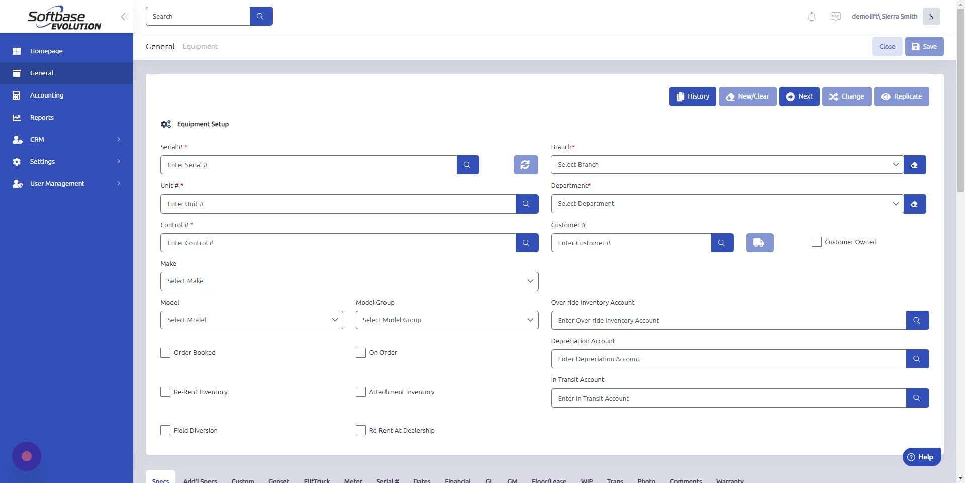 Screenshot of: Click here to pull up Equipment Search window.