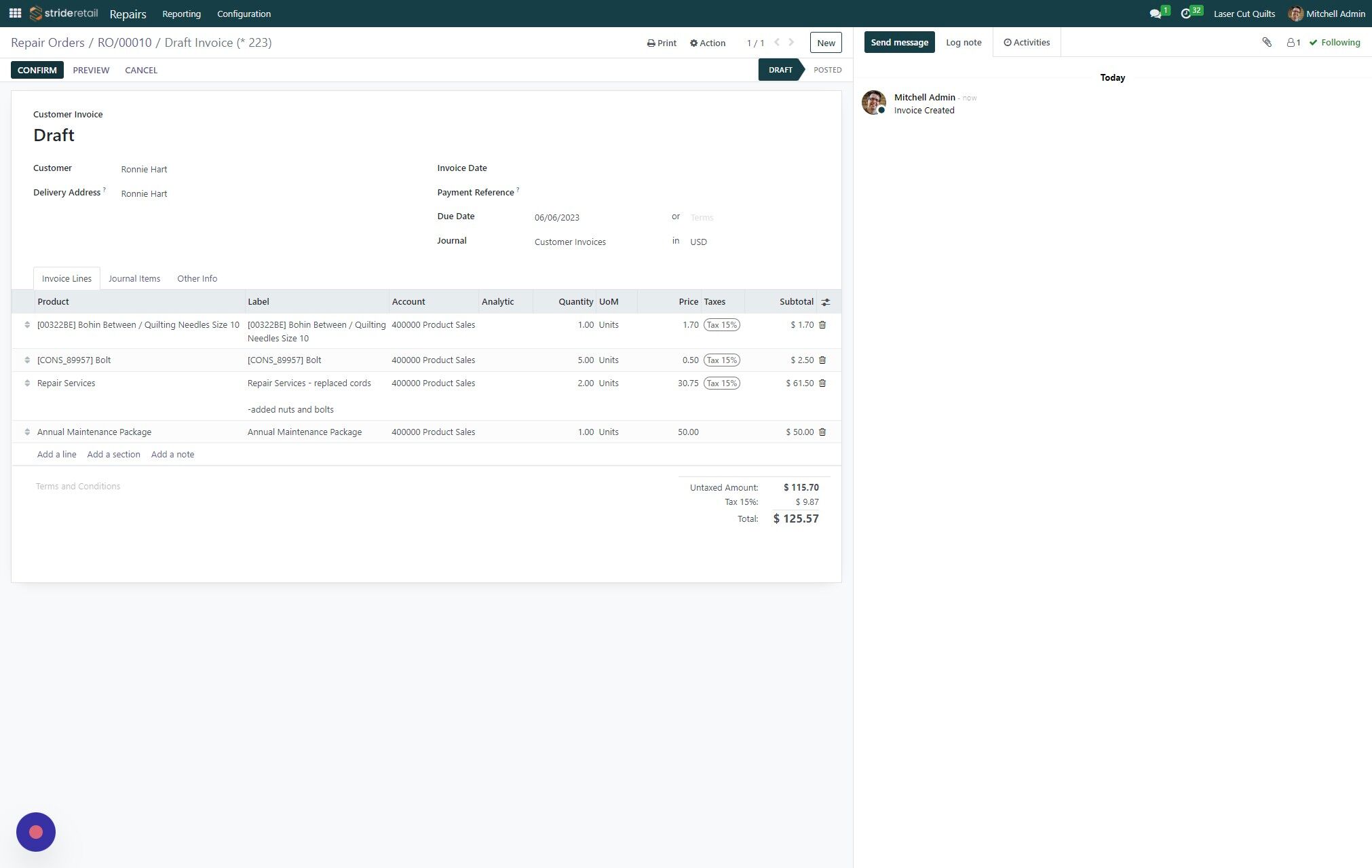 Screenshot of: Click "CONFIRM" to confirm the invoice.