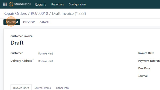 Screenshot of: Click "CONFIRM" to confirm the invoice.