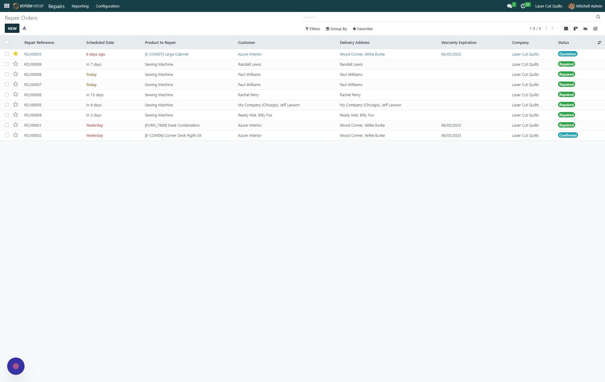 Screenshot of: To start a new repair order click "New"