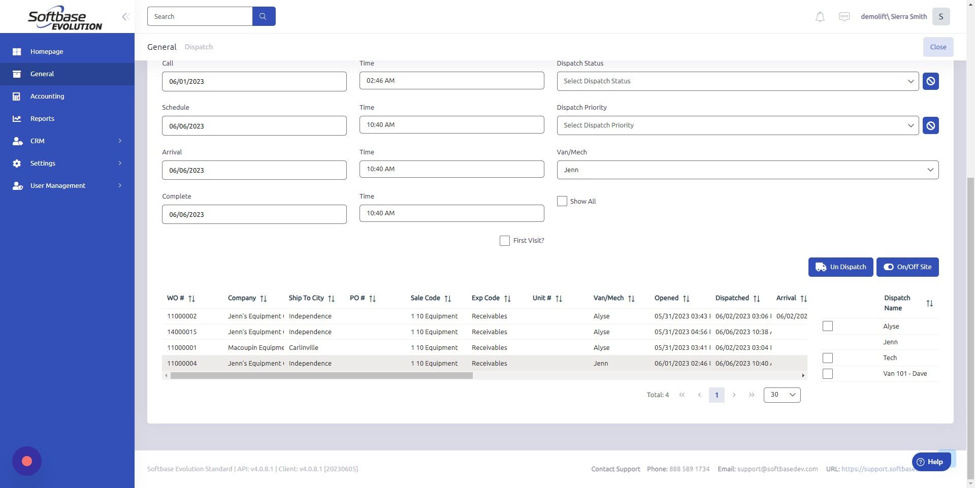 Screenshot of: Select work order you'd like to add vans/mechanics to.