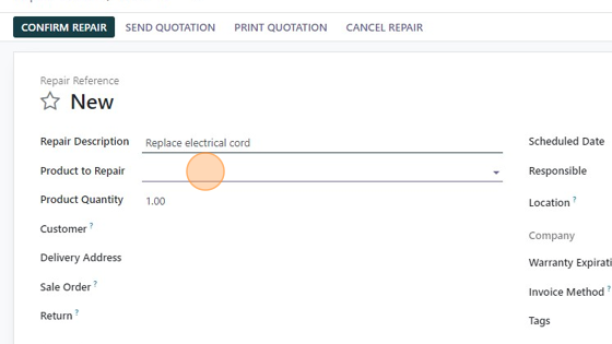 Screenshot of: In the "Repair Description" field enter a short description of the repair.