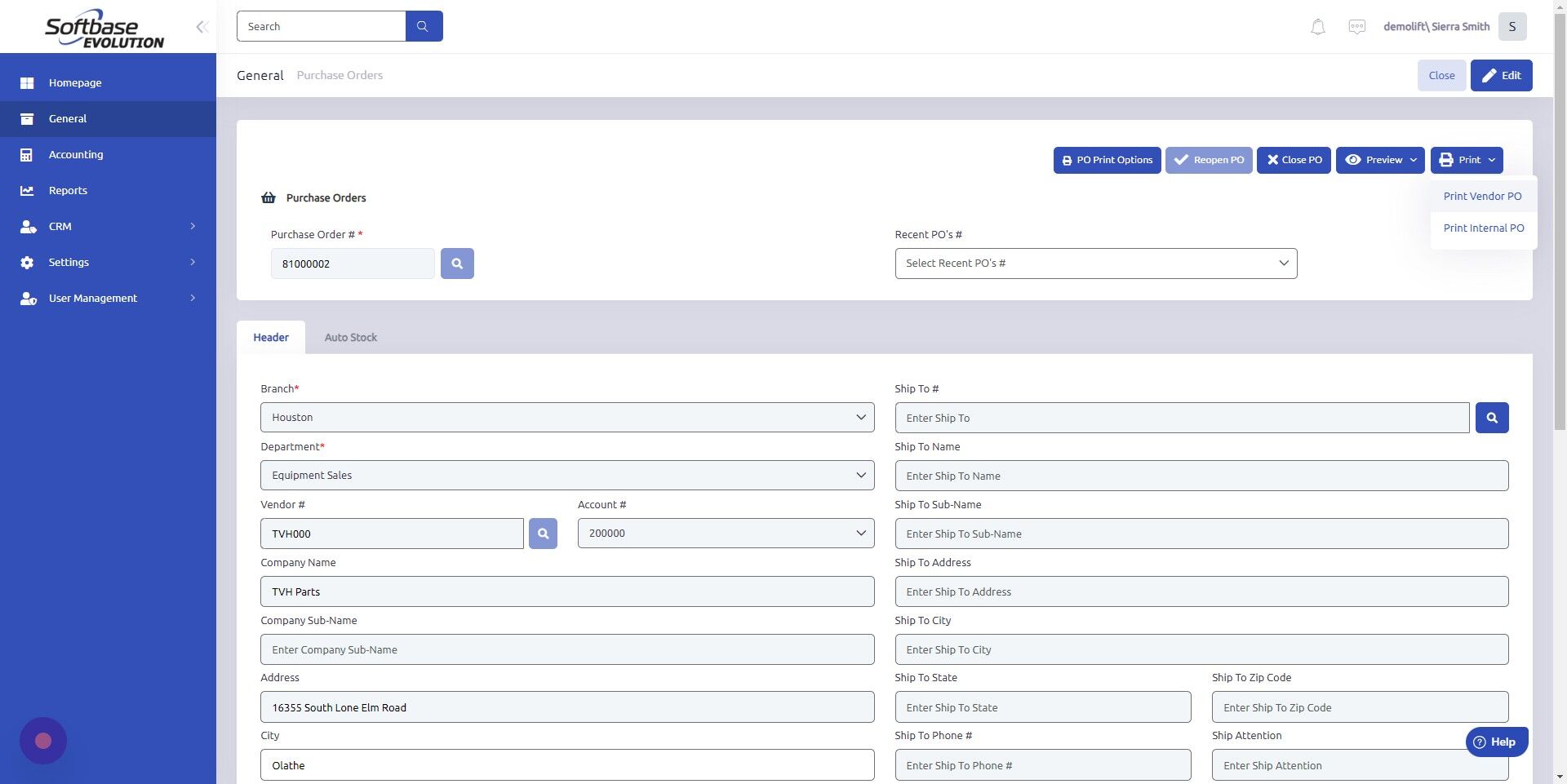 Screenshot of: Option 1/2: Print Vendor PO = purchase order you will give to the vendor so they can review the sale they're making.