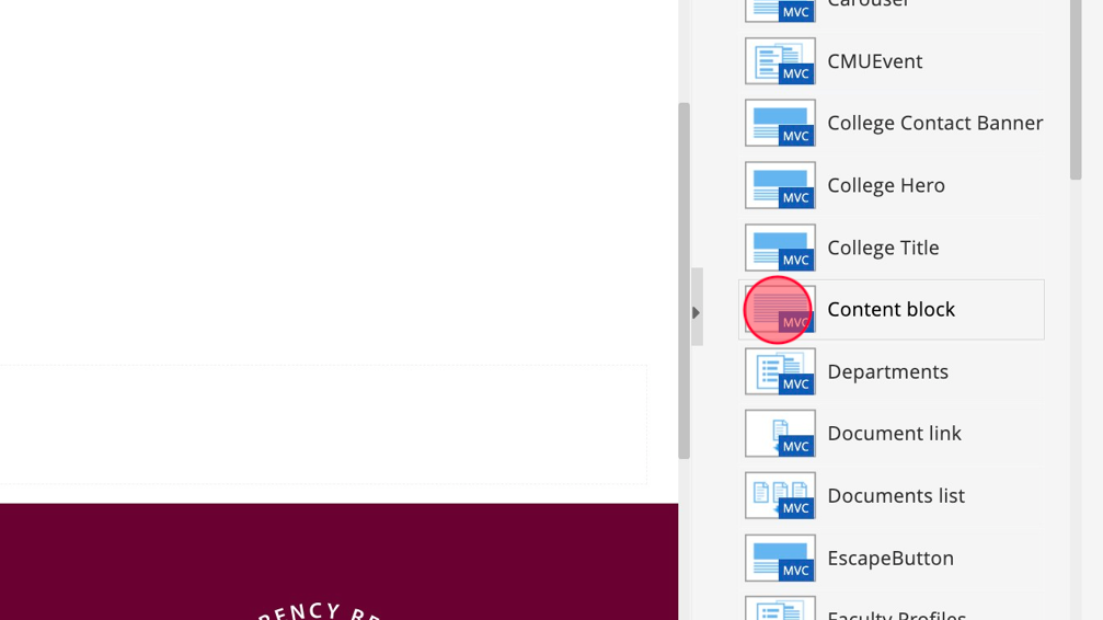 Screenshot of: Click and drag the Content Block widget into the container layout you just added to the page.