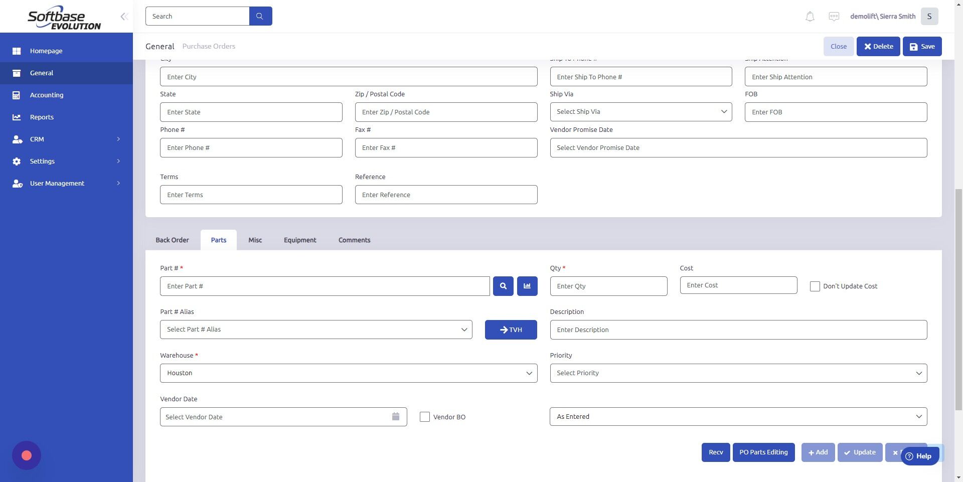 Screenshot of: Enter part number or search it using magnifying glass.