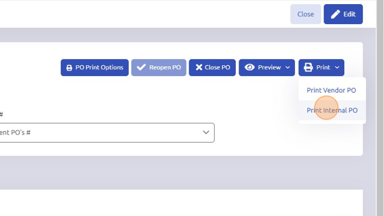 Screenshot of: Option 2/2: Print Internal PO = purchase order for your company to obtain purchase.
