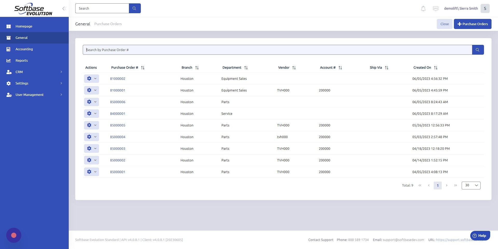 Screenshot of: Select PO you'd like to add a part to.