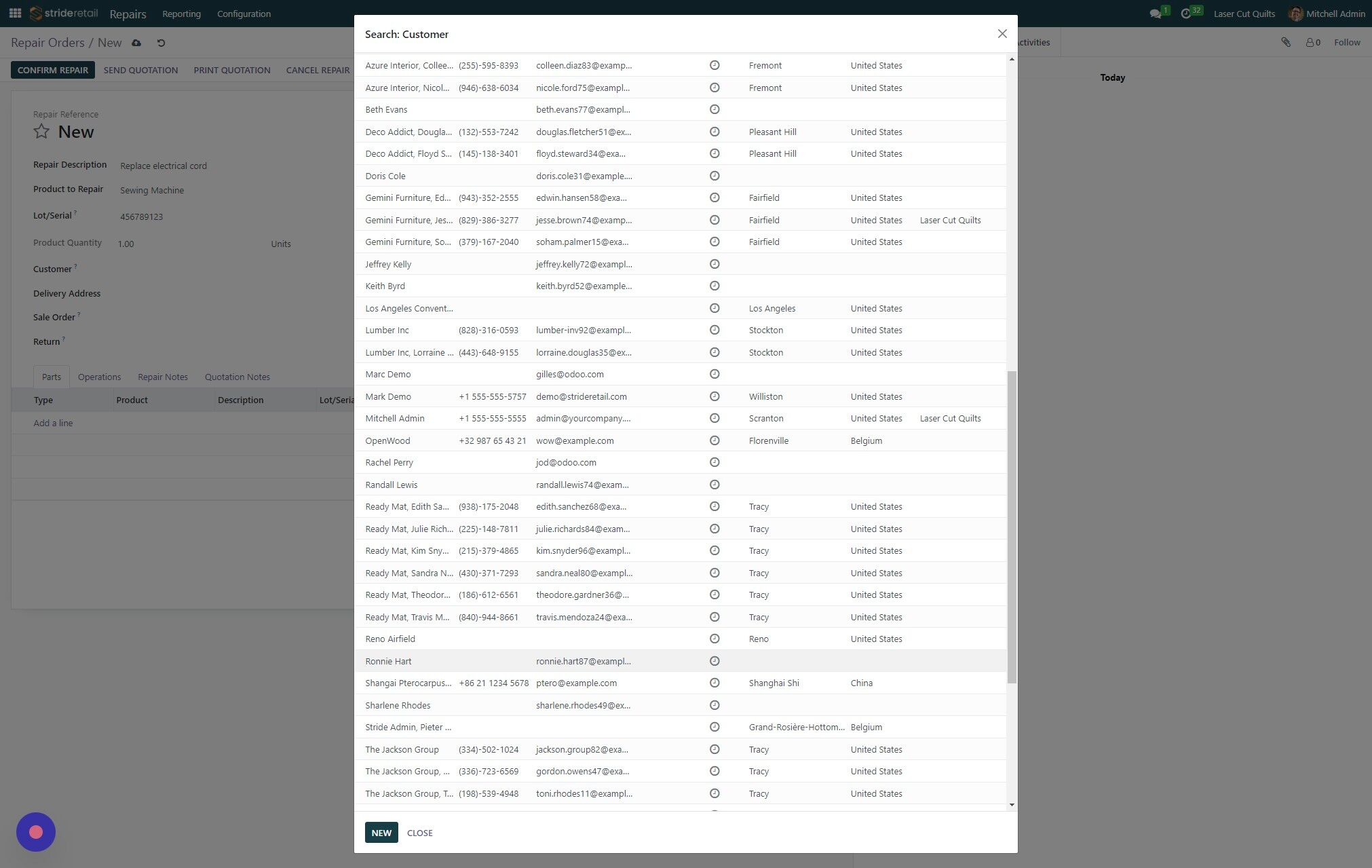 Screenshot of: Clicking the search more will bring up a larger box so you can see more customers.