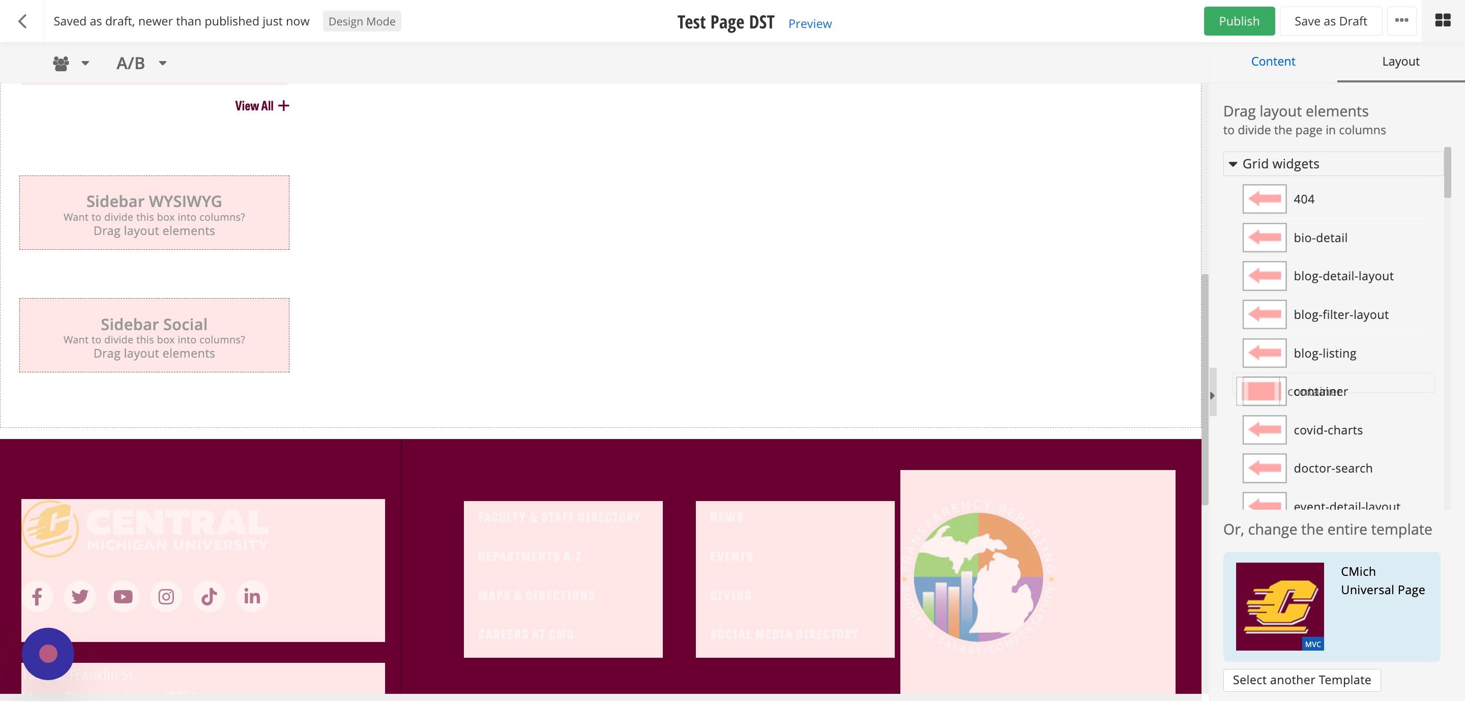 Screenshot of: Click and drag the container layout to the full width content area.