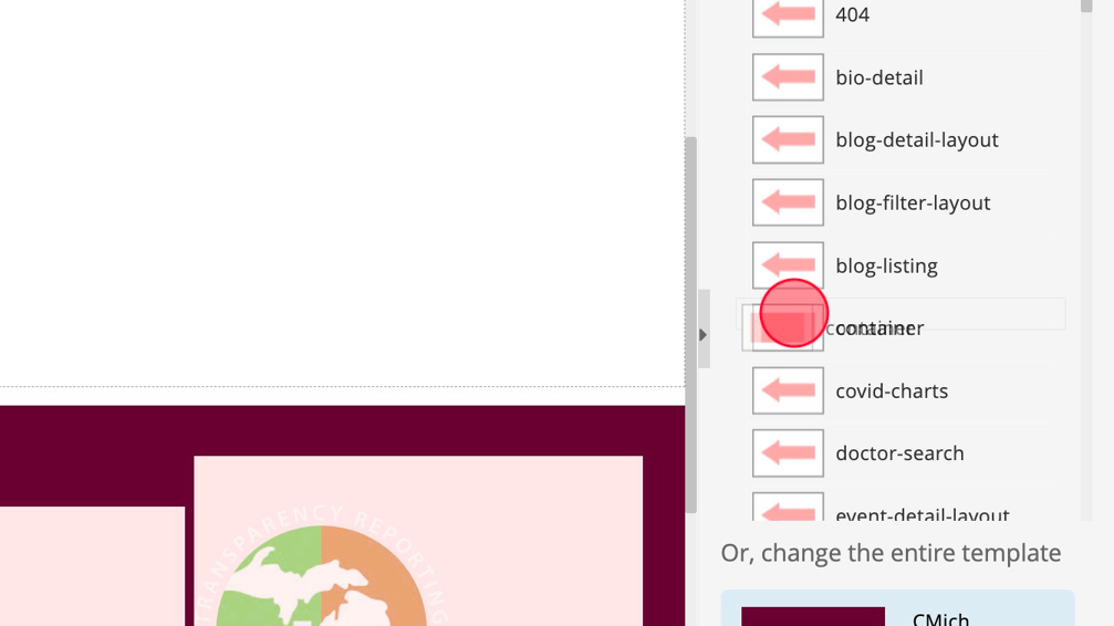 Screenshot of: Click and drag the container layout to the full width content area.