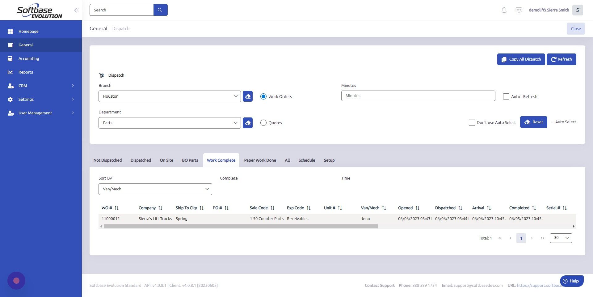 Screenshot of: Select line item of work order you'd like to set Paperwork Turned In on.
