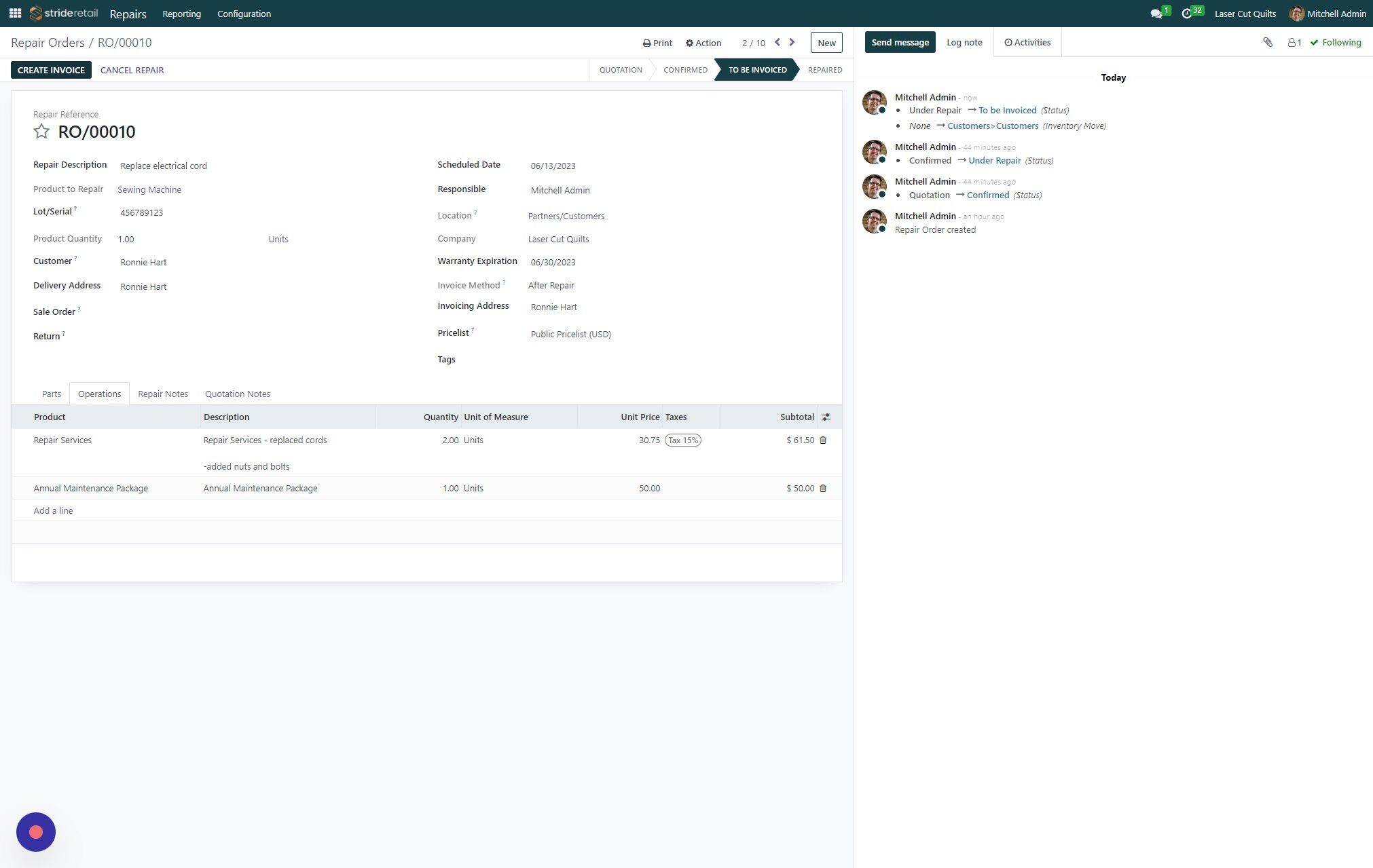 Screenshot of: Click "CREATE INVOICE"