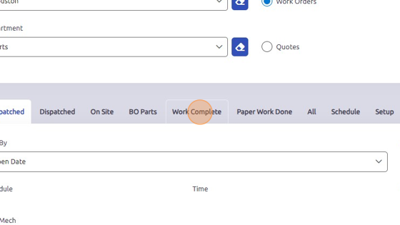 Screenshot of: Open "Work Complete" tab.