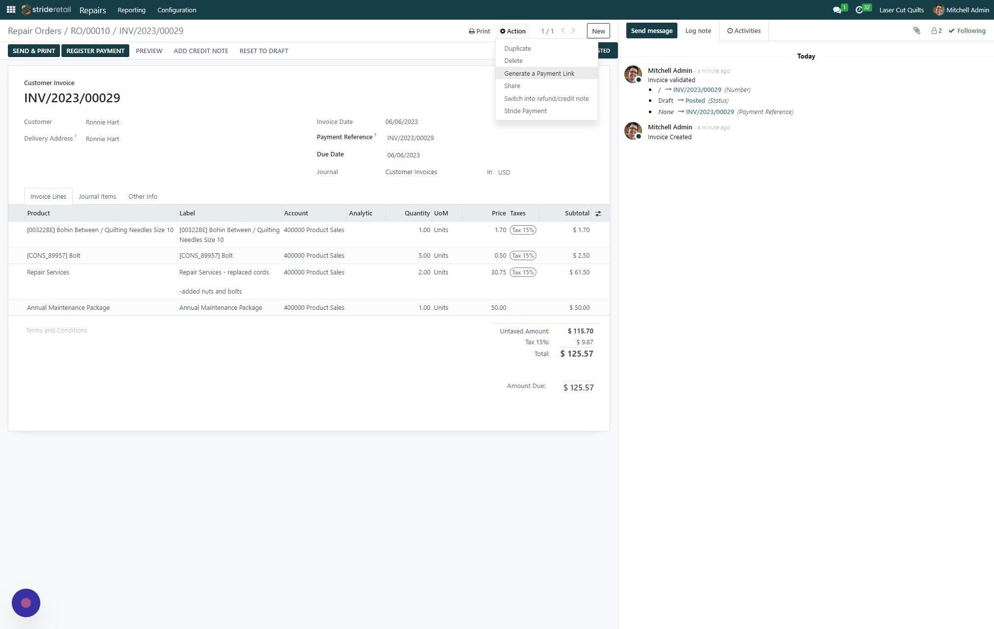 Screenshot of: Select "Stride Payments" enter customer credit card information.