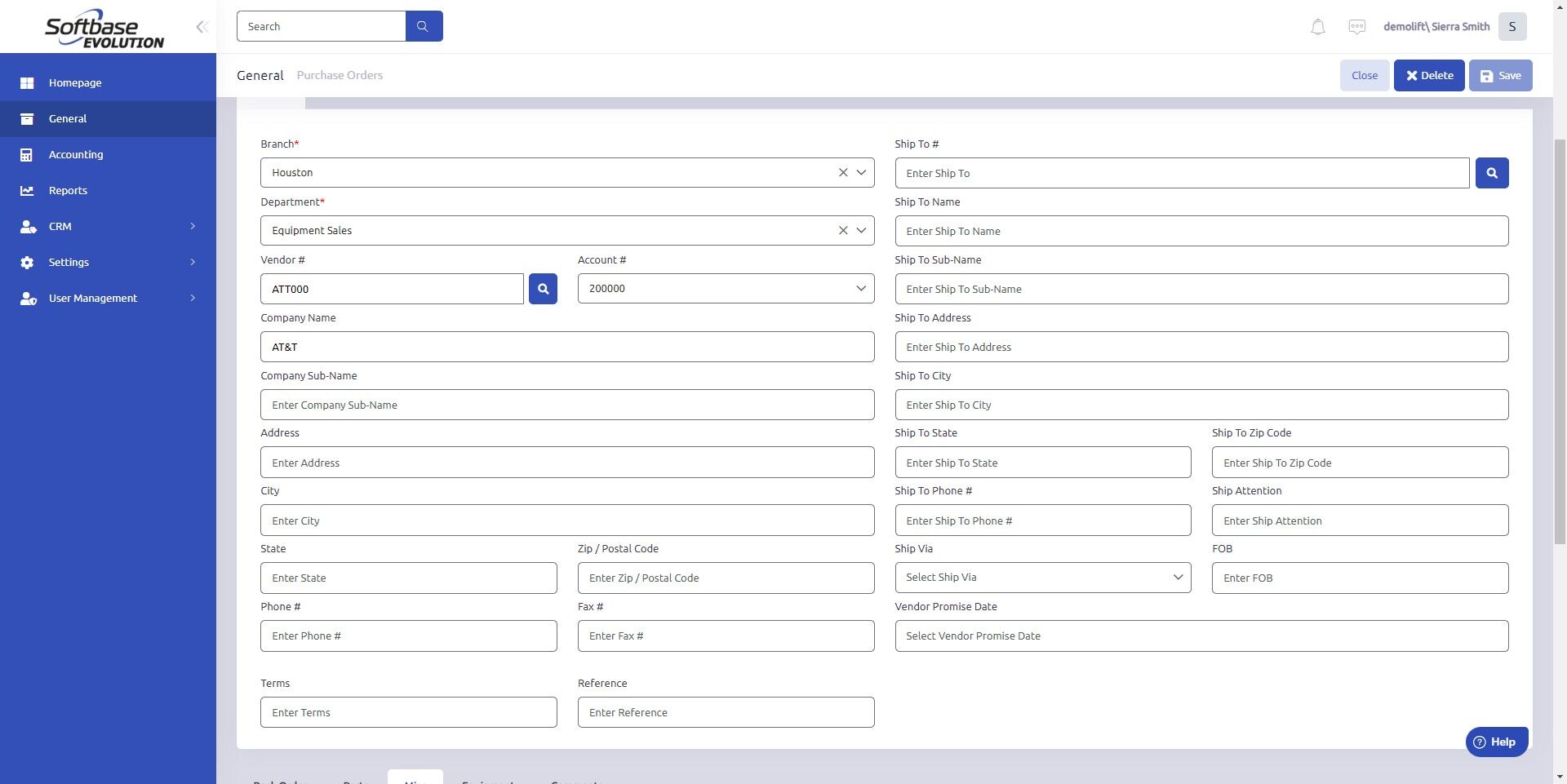 Screenshot of: Enter Vendor # associated with purchase order or use magnifying glass to search.