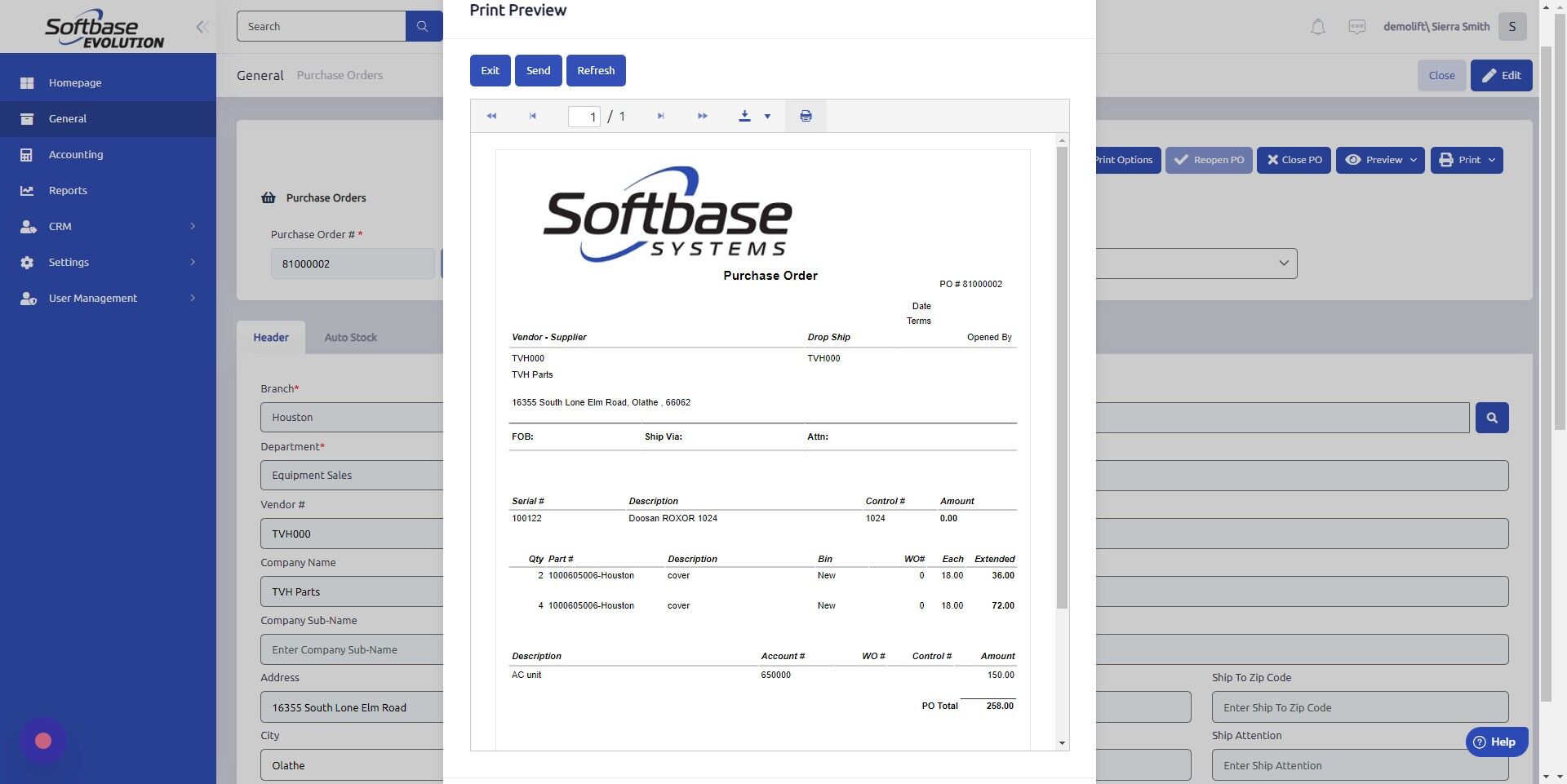 Screenshot of: On either PO, click here to print. 