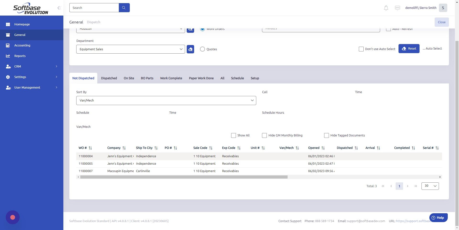 Screenshot of: Select line item of work order you'd like to dispatch to.