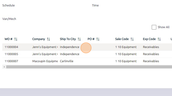 Screenshot of: Select line item of work order you'd like to dispatch to.