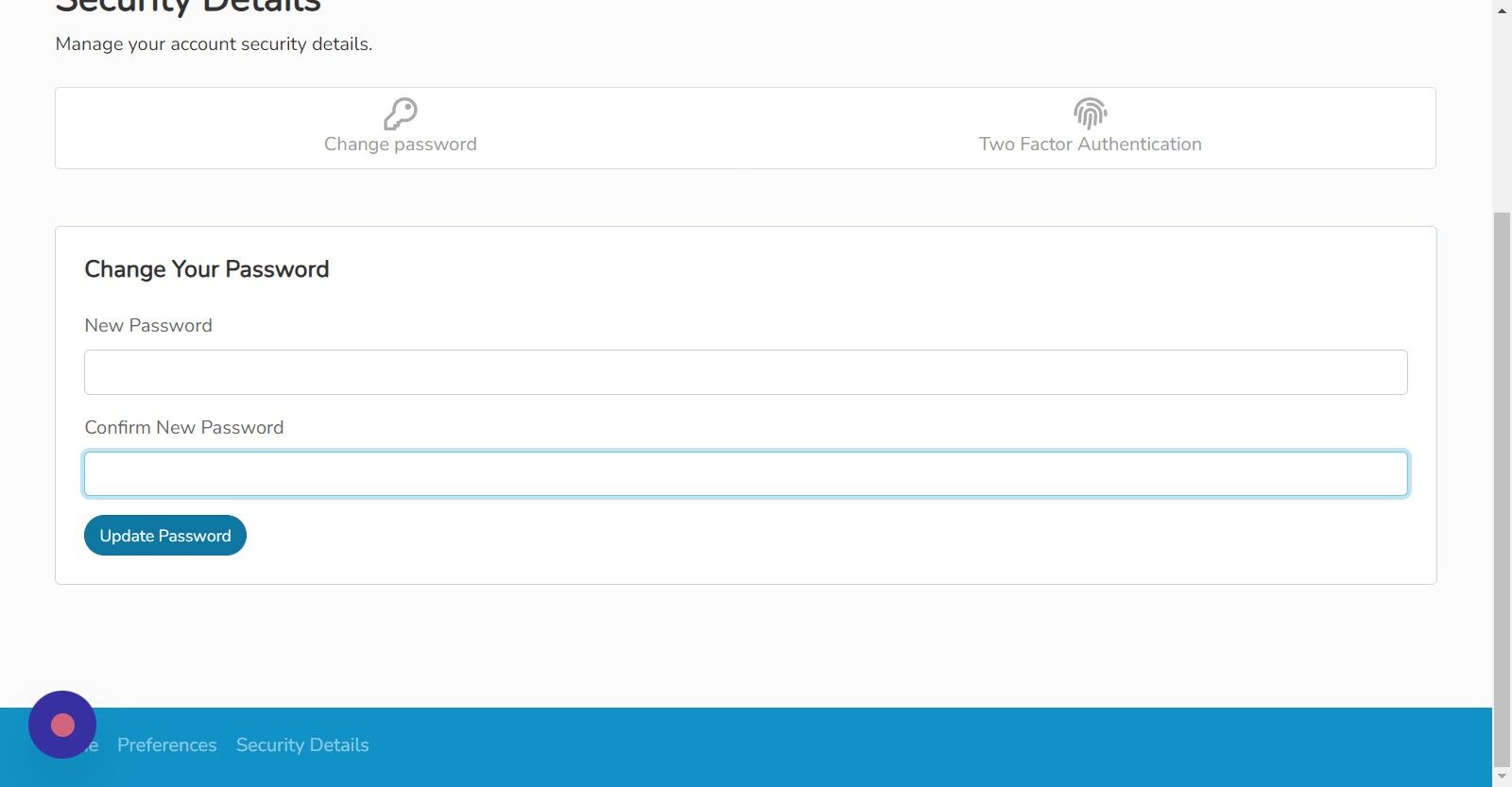 Screenshot of: Click "Update Password"