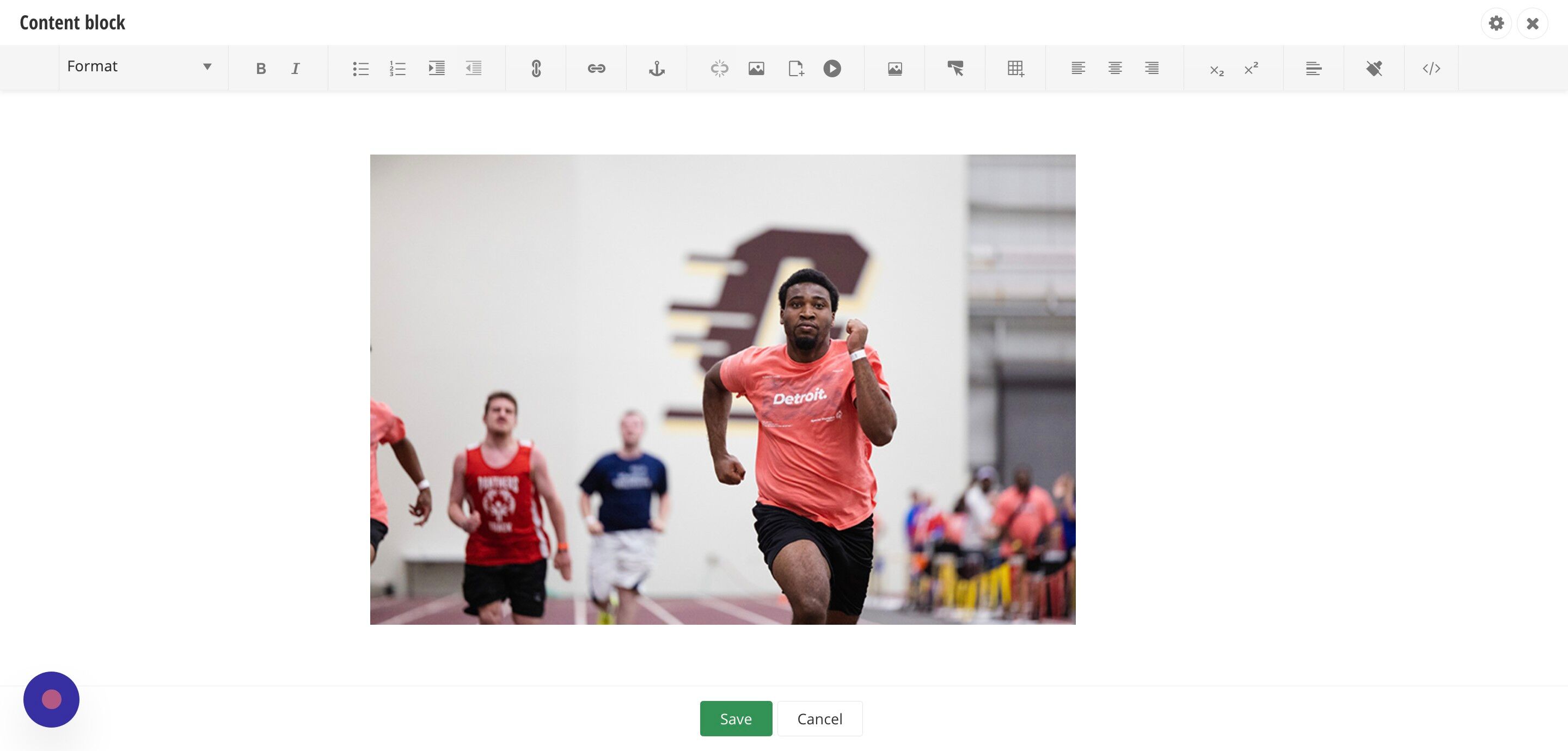 Screenshot of: Your image will be added into the Content Block widget. Save your changes to the widget by clicking on the green Save button.
