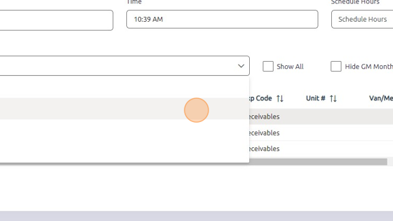 Screenshot of: Select Van/Mech to dispatch work order to.