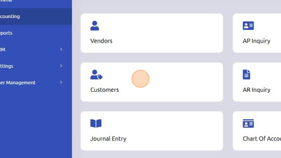 Screenshot of: Open "Customers" from Accounting page. 
