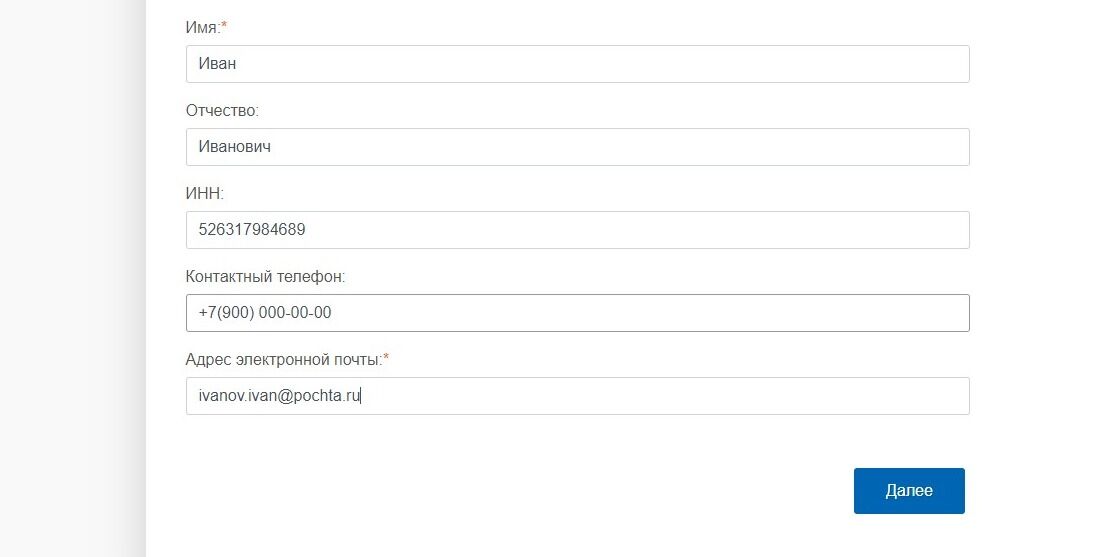 Screenshot of: Укажите Ваш адрес электронной почты.